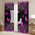thumbnail image 3 of Feelyou Fashion Monogrammed L Black Out Curtains, Bling Butterfly Animal Curtains Pack of 2 (42x63 Each), Black Pink Sequin Print Bedroom Curtains, Window Curtains Bedroom Decor, 3 of 7
