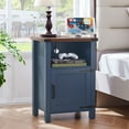 thumbnail image 4 of Farmhouse Nightstand 1 Piece with Shelf and Barn Door Wood Modern Beside Tables for Bedroom Living Room, Blue, 4 of 10