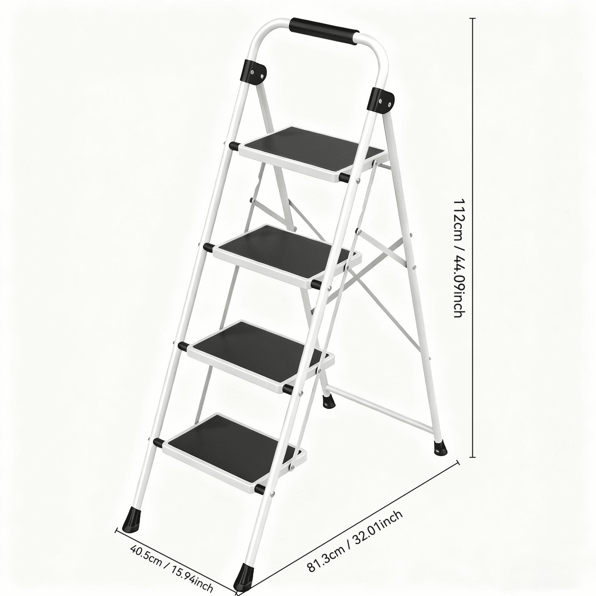 edx 4-Step Folding Step Stool for Adults - 330 Lbs Capacity, Sturdy Steel Frame, Wide Non-Slip Pedal & Top Handrail, Lightweight Portable Ladder for Home Kitchen, Black
