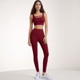 thumbnail image 2 of Women's High Waist Full-Length Leggings with Wide Waistband and Seamless Compression Fit - Small, Burgundy, 2 of 6