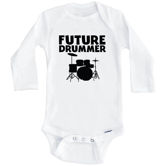 Future Drummer Drum Set One Piece Baby Bodysuit (Long Sleeve), 0-3 Months White