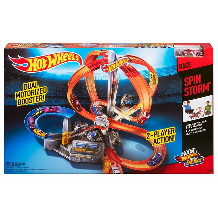 Hot Wheels Dual Launcher Spin Storm Track Set with High Speed