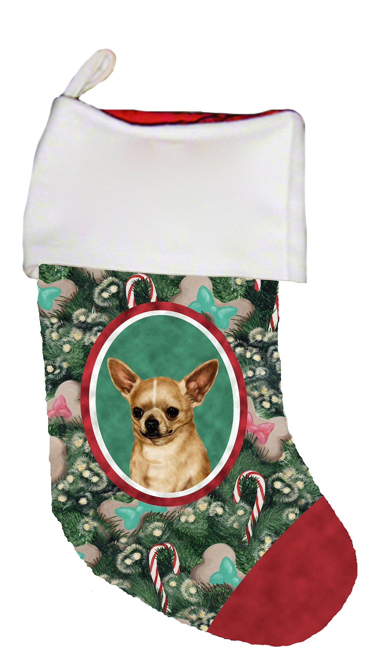 Tan Chihuahua Dog Needlepoint Christmas Stocking 
