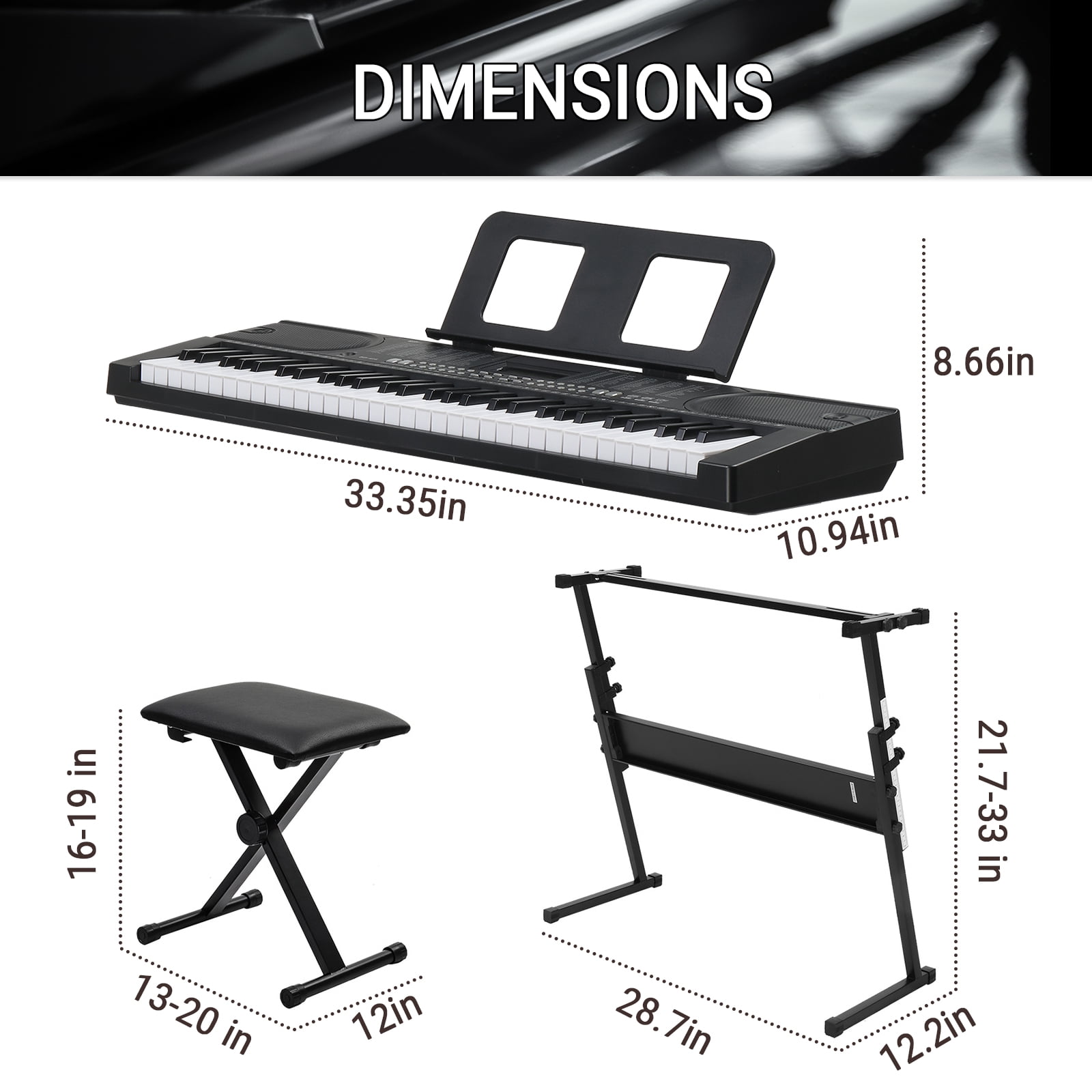 Ktaxon 61 Keys  Keyboard Piano with Lighted Keys, Stand, Piano Bench, Black