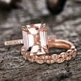 thumbnail image 3 of 7x9mm Emerald Cut 4.5 Carat Morganite Engagement Ring Set Diamond Moissanite 10k Rose Gold 3pcs, 3 of 6