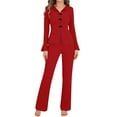 thumbnail image 2 of SROBPTY Women Collared Long Sleeve Top and Long Pants Pajama Set Loungewear Red, S, 2 of 4