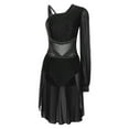 thumbnail image 3 of iiniim Women Lyrical Dance Dress Modern Contemporary Ballet Costume Asymmetric Shoulder Flowy Leotard Skirt Black L, 3 of 7