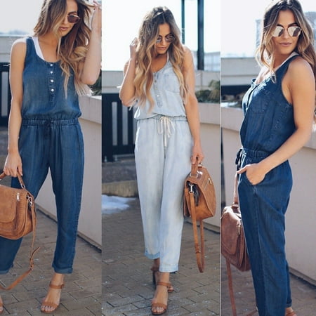 2019 new fashion Sexy Women´s Fashion Sleeveless Denim Romper Jean Top Jeans Casual (Best Jeans For Muffin Top 2019 Uk)