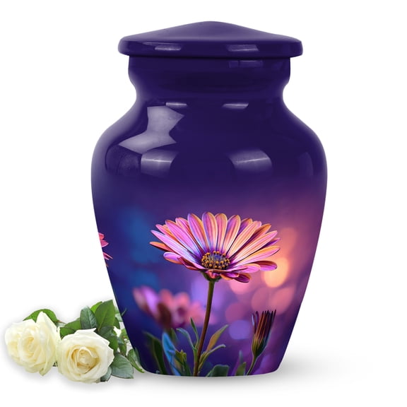 SABURIAL Daisy Burial Funeral Urn For Ash - Small Keepsake Urns For Male & Female Ashes - 3 Inch - Pack Of 1 - Handcrafted Memorial Urn For Adult Human Ash - Funeral Urns For Mom & Dad Ashes