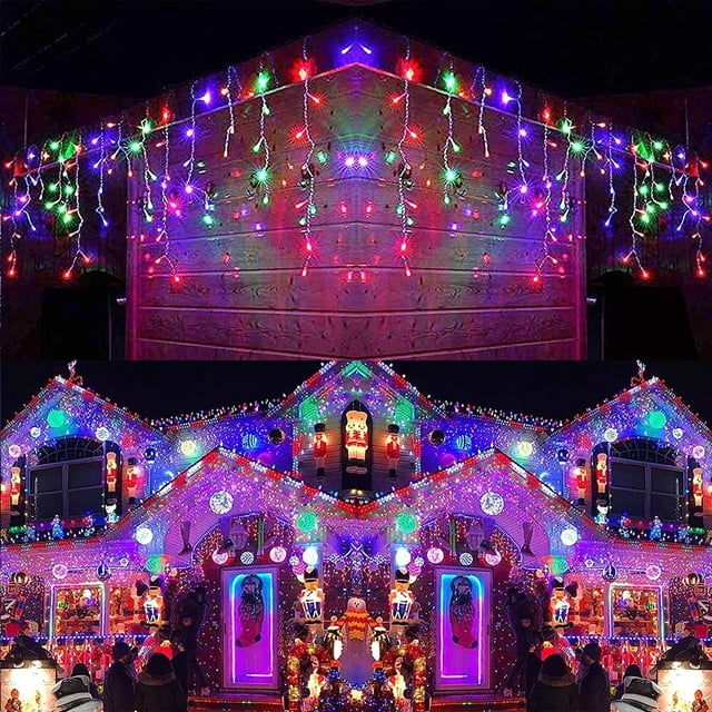 Cortina de luces Led de carámbano para decoración navideña, guirnalda de calle para exteriores, casa, invierno, boda, Año Nuevo, 2023, 2024 V, UE, 220