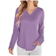 thumbnail image 2 of BXINGOHAI Women's V Neck Waffle Knit Henley Tops Casual Long Sleeve Pullover Sweater Blouses Purple,L, 2 of 7