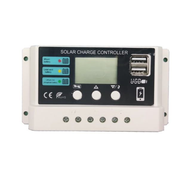 Controlador De Carga Solar Pantalla LCD de controlador solar 10A/20A/30A para batería de hierro de litio (30A) Tmvgtek Libre de BPA