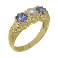 thumbnail image 1 of LBG British Made 9k Yellow Gold Cultured Pearl & Tanzanite Womens Statement Ring - 33 size options - Size 8, 1 of 7