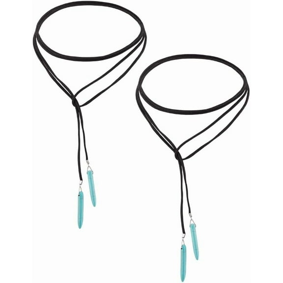 2Pcs Velvet Cord & Turquoise Lariat Long Necklaces 64.6 inch Rock Handmade Layered Necklaces 38x5x4mm Turquoise Pendants Black Leather Necklaces for Daily Wear Attending Events