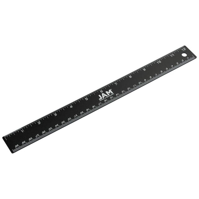 JAM PAPER Regla de aluminio resistente - 12 pulgadas - Regla de metal con respaldo de corcho antideslizante - Negro metálico - Se vende individualmente
