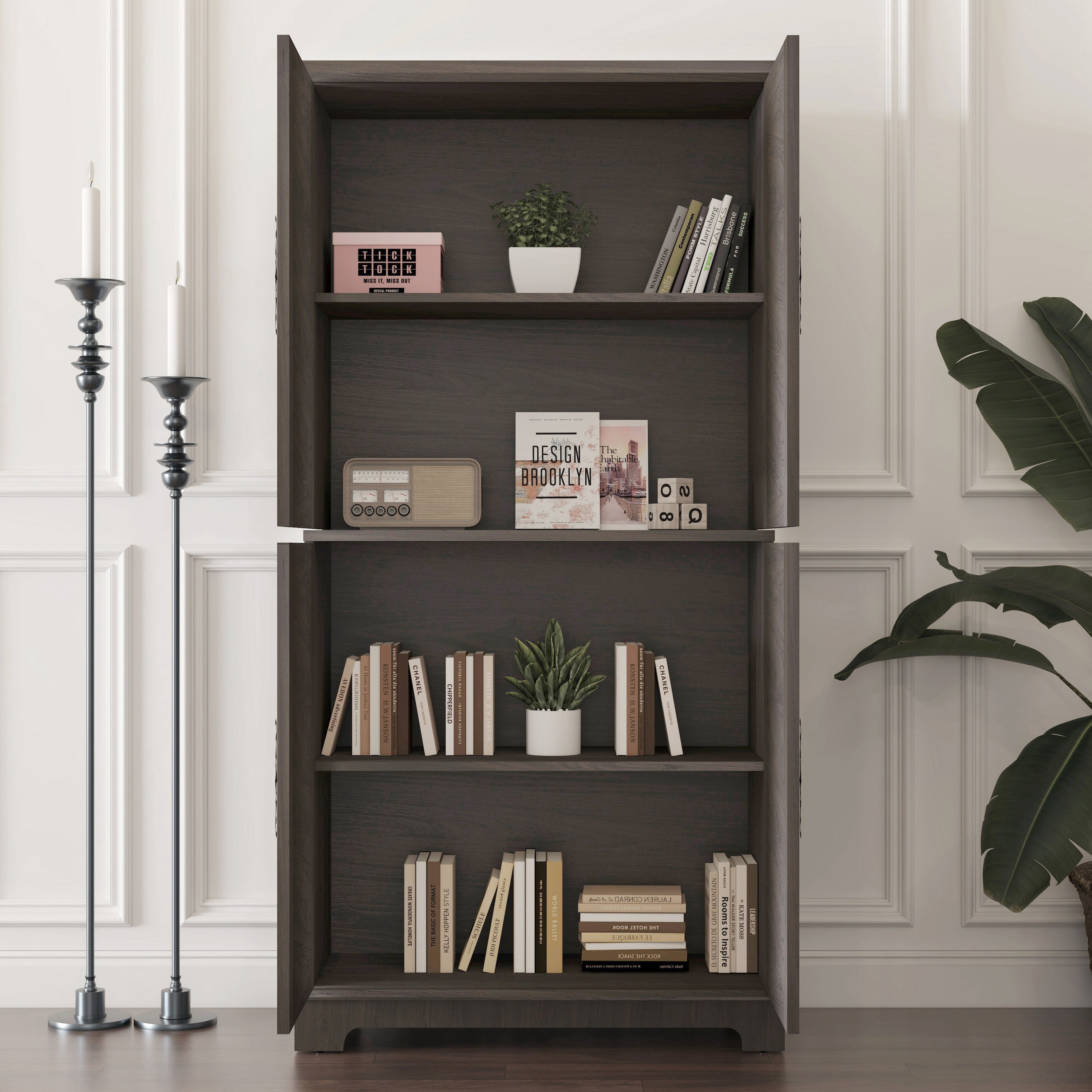 Sailvan Display Sideboard Buffet with 4 Acrylic Mirrored Doors & Adjustable Shelves