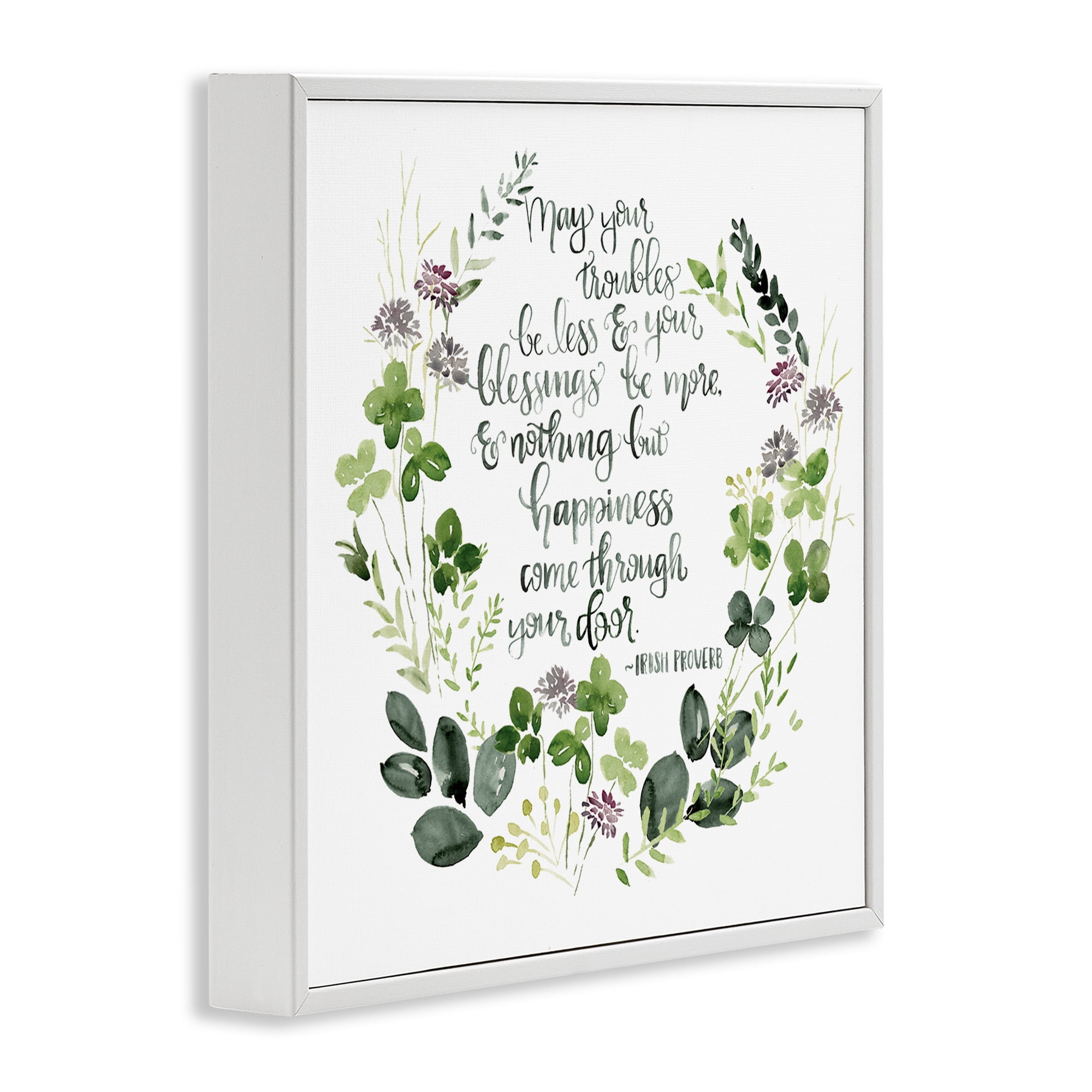 Stupell Industries Troubles Be Less Irish Proverbs Typography Painting White Framed Art Print Wall Art, 12 x 12