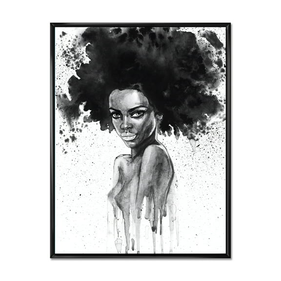 Designart 'Black and White Portrait of African American Woman III' Modern Framed Canvas Wall Art Print