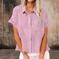 thumbnail image 5 of Women T Shirts Summer Tops Solid Cotton and Linen Ruffle Pleated Hem Tops Round Neck Casual Shirt Tops Comfortable Shirts, 5 of 9