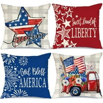 4th of July Decorations Pillow Covers 16x16 Set of 4 Star Strip Bless America Beige Buffalo Plaid Throw Pillow Covers Patriotic Pillows Independence Memorial Day Decor Cushion Case G322-16