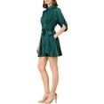 thumbnail image 4 of INSPIRE CHIC Women's Half Sleeve Solid Pleated Waist Belted Button Down Shirt Dress S Dark Green, 4 of 7