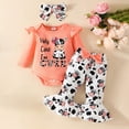 thumbnail image 2 of Baby Girl Clothes Outfit Newborn Fall Winter 0 3 6 9 12 18 Months Baby Girl Clothes Letter Holy Cow I'm CUTE Ruffle Cow Print Romper Long Pants Headband Clothing Sets, 2 of 7