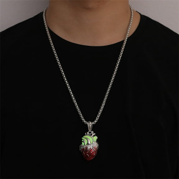 HomeKingdee Men's Openable Heart Luminous Box Necklace - Red Alloy Rhinestone Inlaid Glow in the Dark Fashion Jewelry Gift for Brothers, Weddings and Parties