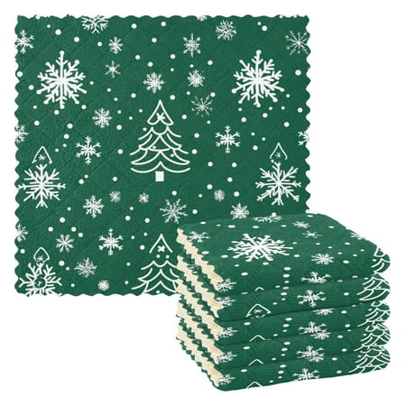 

Kitchen Towels，Green Christmas Tree11 ×11 One Side Printed Polyester Fleece Soft And Skin-friendly Quality Washcloths.