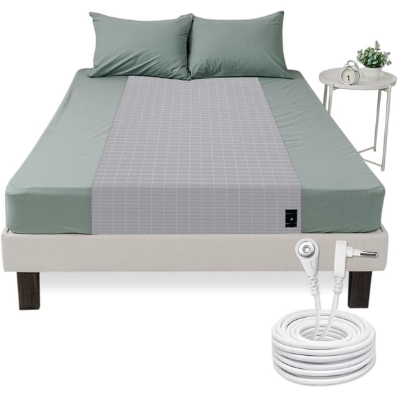 35x90 Inch Grounding Sheet with 15 feet Grounding Cord, 10% Silver Fiber Grounding Flat Sheet Earth Product for Better Sleep, Stress Relief (Gray)