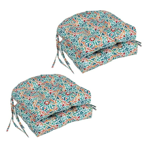 Blazing Needles 16" x 19" Multicolor Tufted Chair Outdoor Seating Cushions, UV Resistant (4 Count)