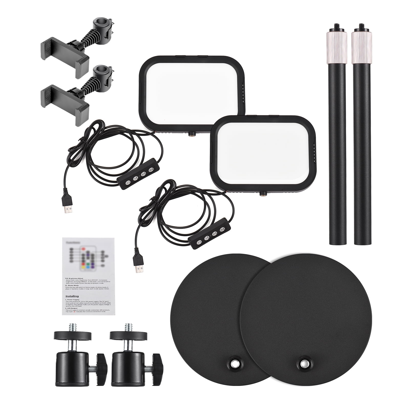 Video 2 Packs Desktop LED Video Light Panel 12W Video Conference Light For Zoom Meeting 3000K-6500K Photography Fill Light With Adjustable Light Stand Phone Holder USB Powered For