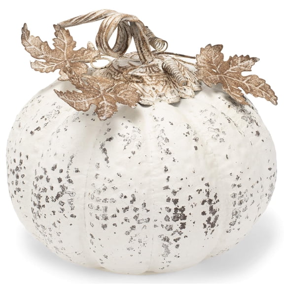 Medium Pumpkin Rustic White 12 x 11 Iron Metal Harvest Collectible Figurine