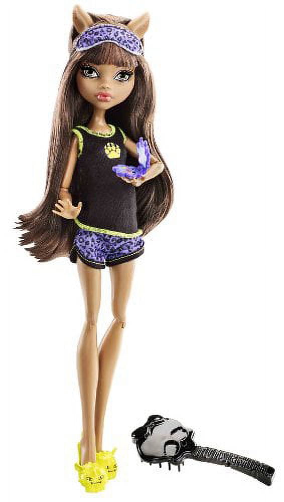 Monster High Dead Tired Clawdeen Wolf Doll, Purple Leopard Print, Sleepover Outfit