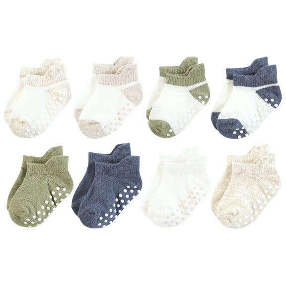 Touched by Nature Infant Boy Organic Cotton Socks with Non-Skid Gripper for Fall Resistance, Blue Sage Neutral, 0-6 Months