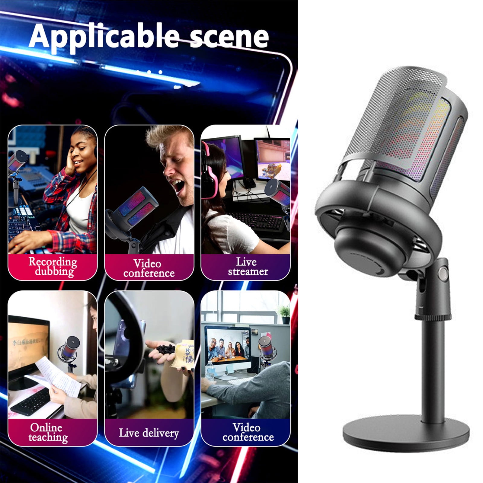 Color USB Microphone for Gaming PC Streaming Podcasting Mute Button Condenser Mic Noise Reduces