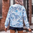 thumbnail image 3 of Abrigo clásico azul con cremallera para mujer: prenda informal elástica elegante para otoño, chaqueta bomber con estampado floral, talla M, 3 of 6