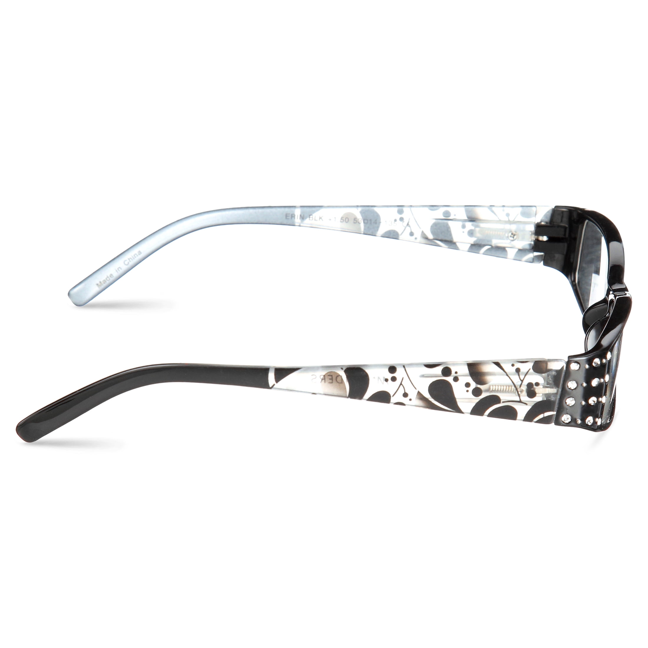 M Readers Women's Erin +1.50 Rectangle Reading Glasses with Case, Black