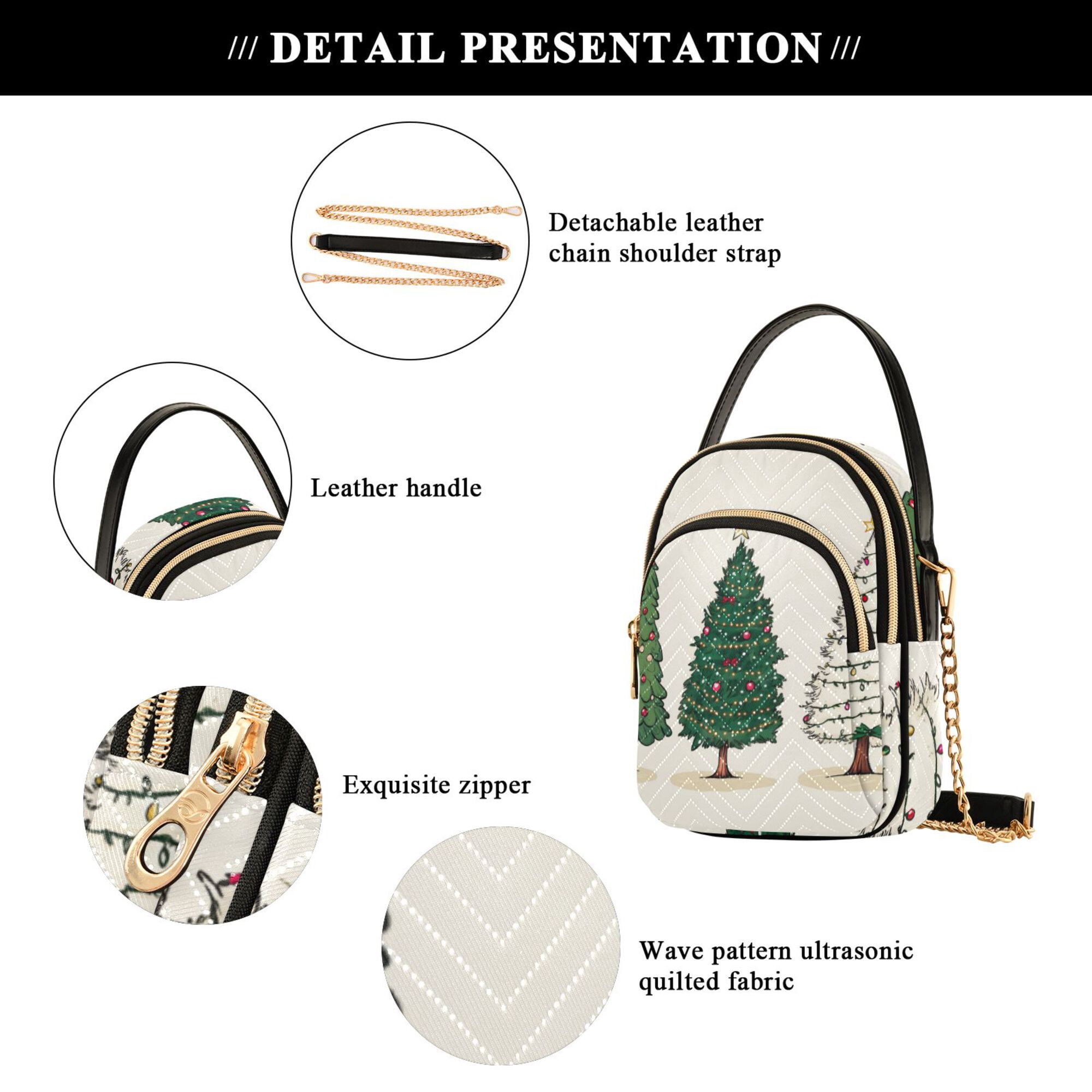 FORMRS Crossbody Bag for Women Quilted Travel Shoulder Cell Phone Purse with Chain Strap Handbag, Hand Drawn Christmas Stars