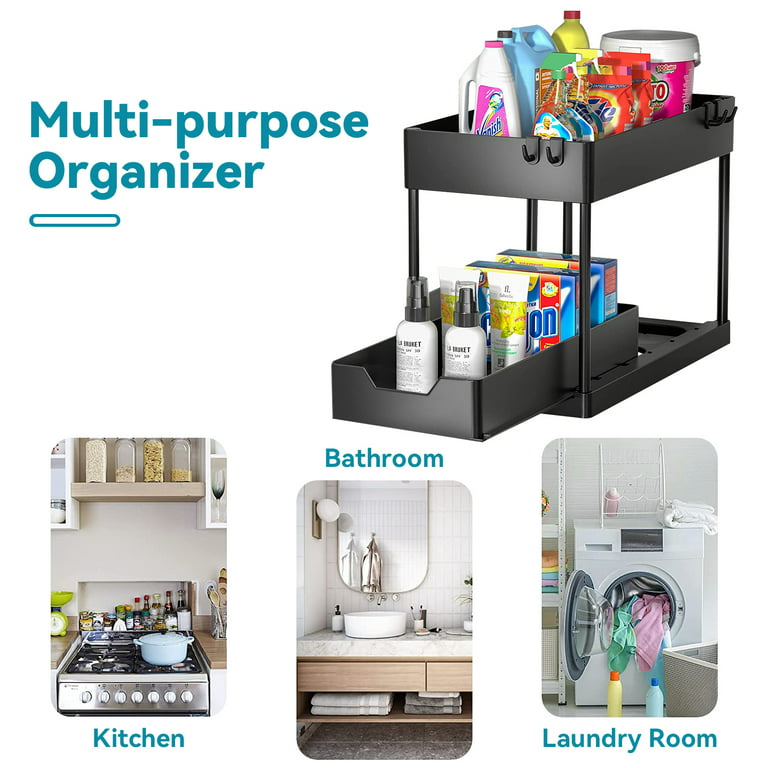 Antom 2-Tier Under Sink Organizer with Sliding Shelf, Space-Saving Cabinet Storage for Bathroom Kitchen (Black-1 Pack), Size: One Pack