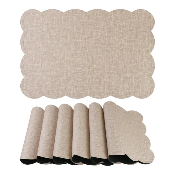 Unique Bargains Set of 6 Ruffle Placemats for Kitchen Dining Table Decor Beige