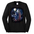 thumbnail image 2 of Wild Bobby, American Flag Howling Wolf Animal Lover Mens Long Sleeve Shirt, Black, Small, 2 of 3
