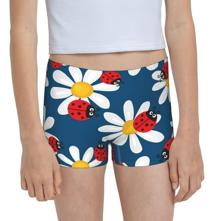 Pofeuu Daisies With Ladybugs Print Soft Cotton Girls Boyshort panties Toddler Underwear-Large