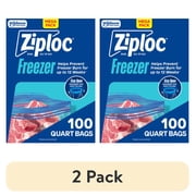 (2 pack) Ziploc Freezer Quart Food Storage Bags, School Supplies, Stay Open Design, Grip 'n Seal Technology, Zipper, 100 Count