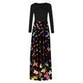 thumbnail image 4 of Vestido largo hasta el suelo con estampado de mariposa de manga larga con cuello redondo y empalme de moda informal para mujer Fridja  nbo1293, 4 of 4