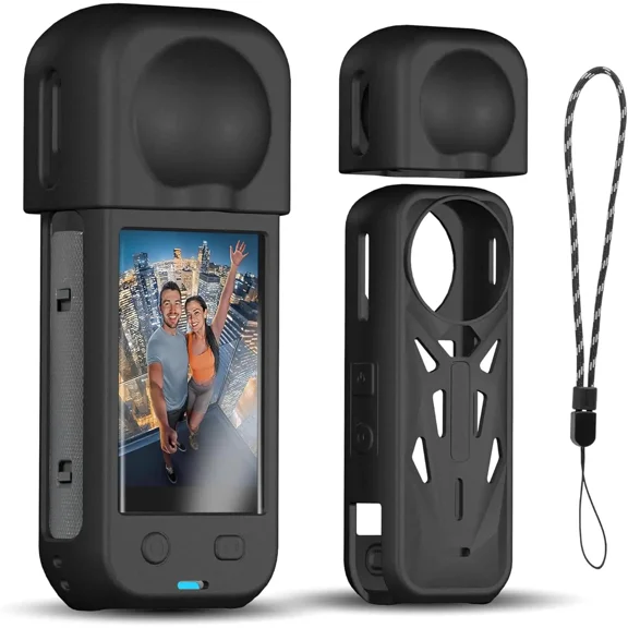 Silicone Cover Case for Insta360 X5, Soft Lens Cap Protector All-Round Protective Case for Insta 360 X5 Accessories with Wrist Strap, Shockproof, Precision Fit, Charging Port Accessible (Black)