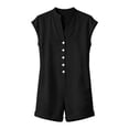 thumbnail image 6 of Women's Short Cuffed Sleeve Utility Rompers Elastic Waist Button Down Cotton Pocketed Jumpsuit Black M(M), 6 of 6