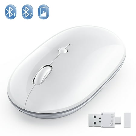 Rechargeable Bluetooth Mouse, Jelly Comb MS038 Multiple Modes(BT 4.0+ BT 4.0+ USB+ Type-C) Bluetooth Mouse for iPad, Laptop, MacBook, PC- for iPad OS 13/ Windows 8.0/ MacOS 10.10/ Android 4.3 or Later