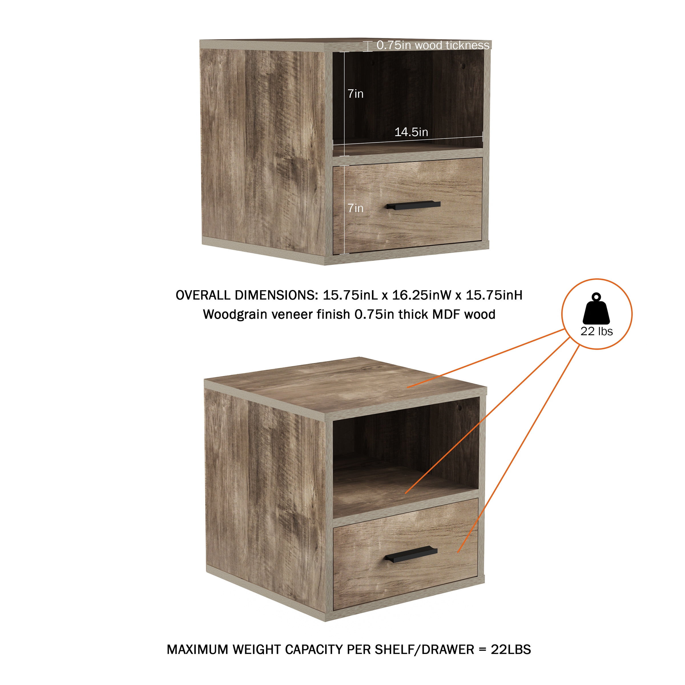Lavish Home End Table Cube with Drawer, Gray