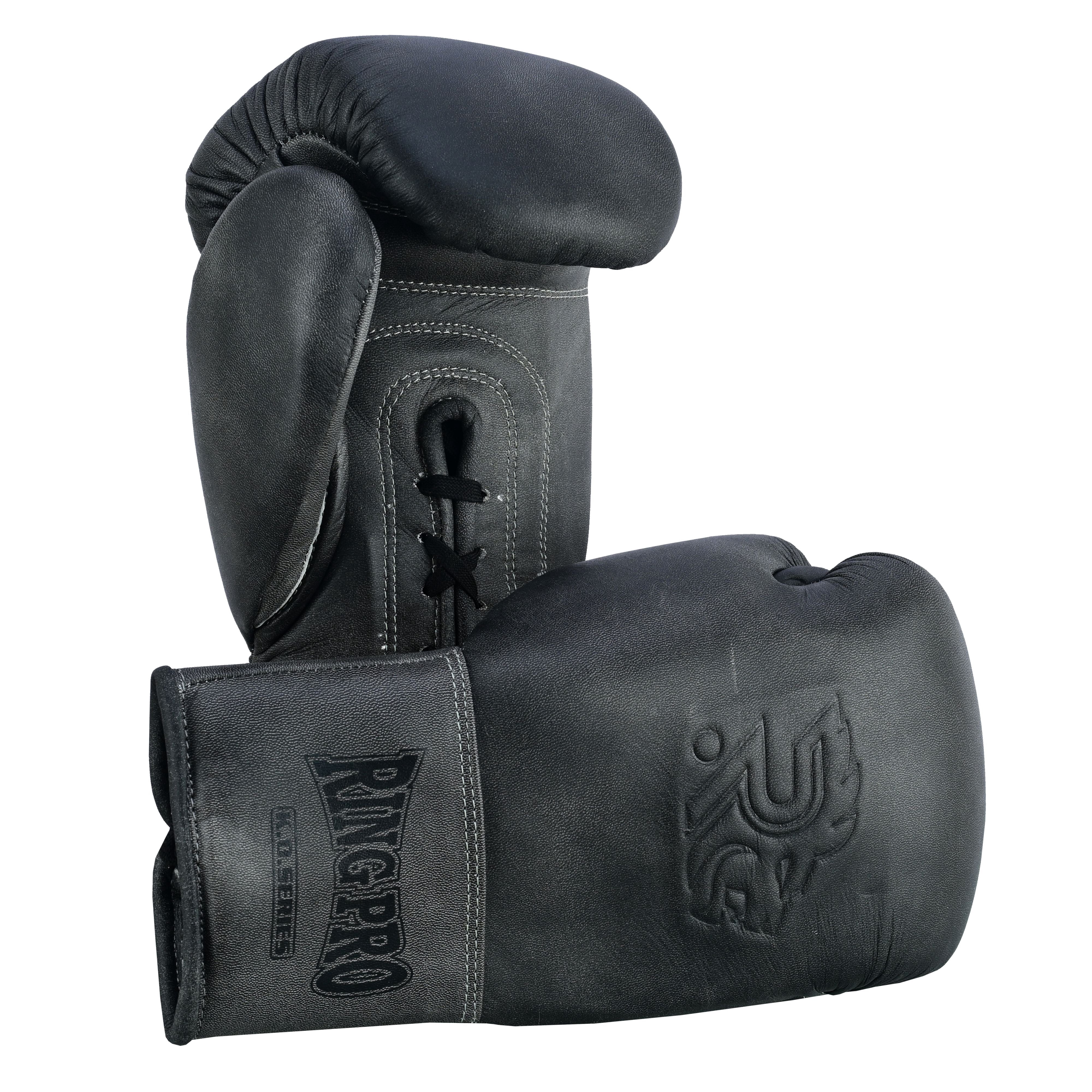 Ring Pro Sports K.O Series Boxing Glove Made of Distressed Leather for Boxing & MMA - Black 12 oz