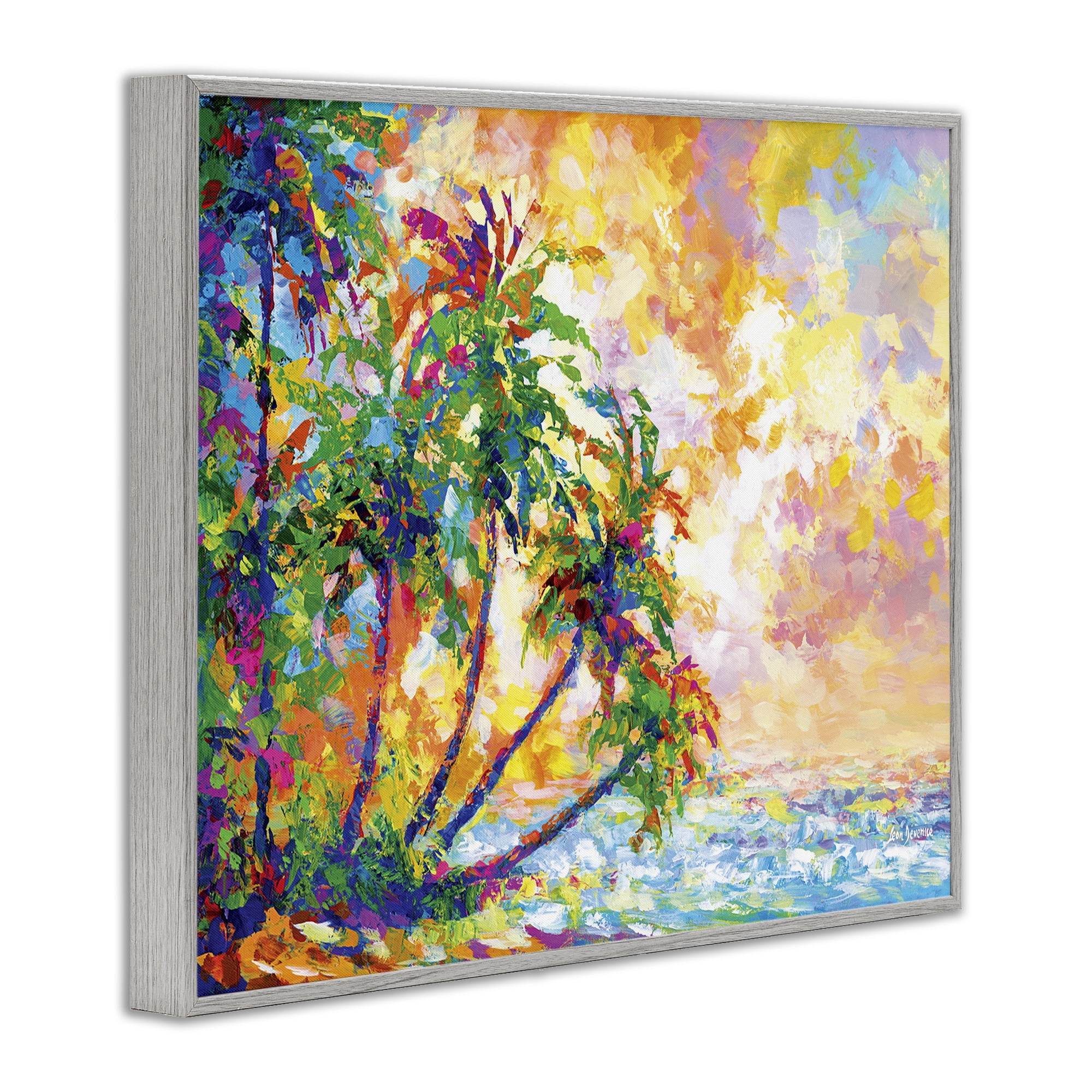 Stupell Industries Full Beach Palms Landscape Painting Gray Framed Art Print Wall Art, 30 x 24